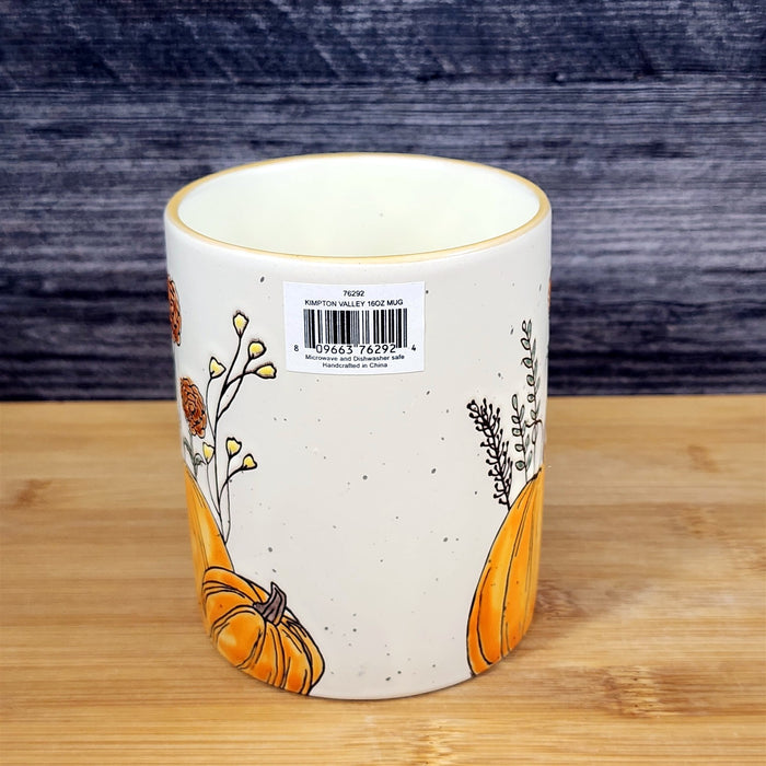 Pumpkin Harvest Autumn Coffee Mug Orange Floral Embossed Tea Cup 16oz Blue Sky