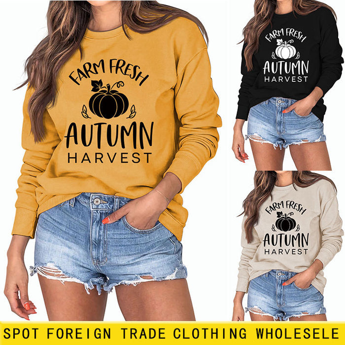 Pumpkin Letter Halloween Crewneck Long Sleeved Sweatshirt Woman