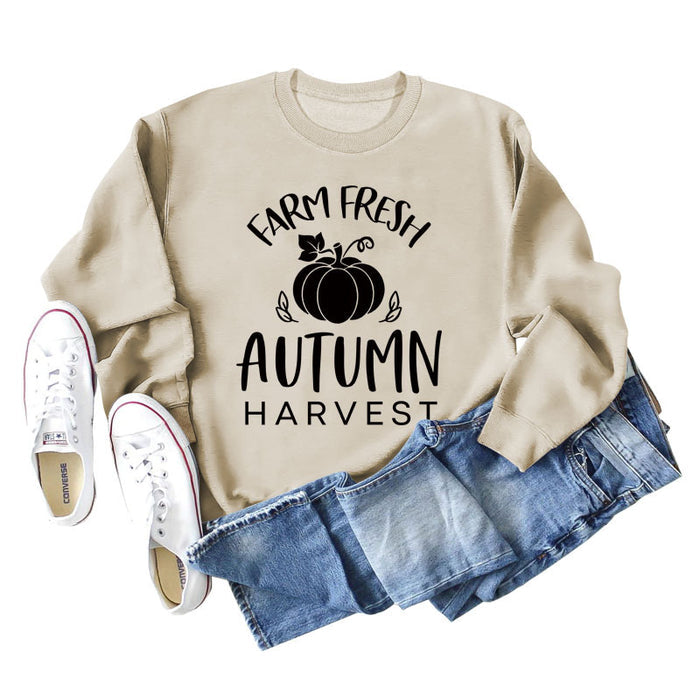Pumpkin Letter Halloween Crewneck Long Sleeved Sweatshirt Woman