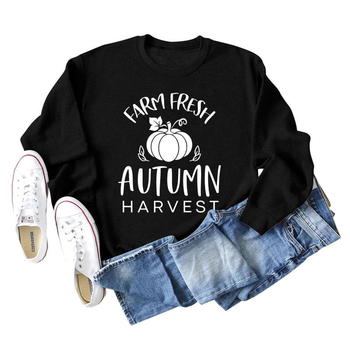 Pumpkin Letter Halloween Crewneck Long Sleeved Sweatshirt Woman