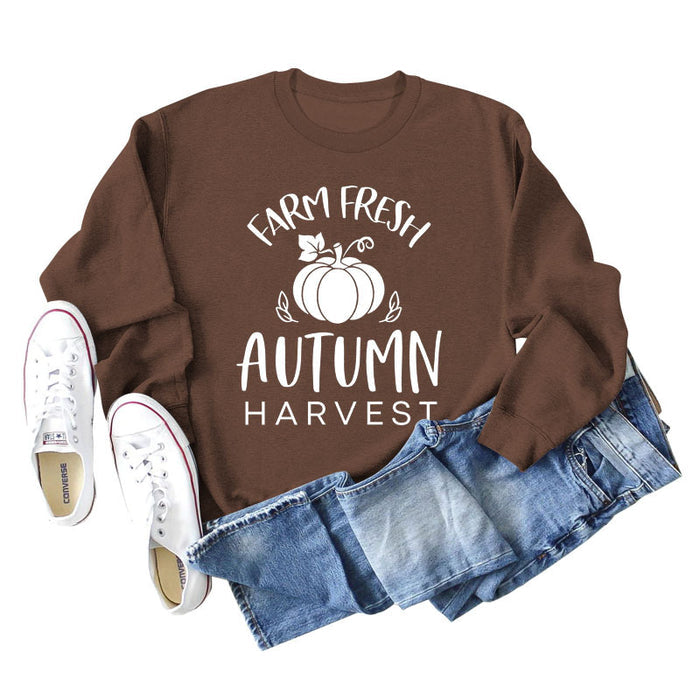 Pumpkin Letter Halloween Crewneck Long Sleeved Sweatshirt Woman