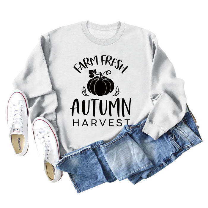 Pumpkin Letter Halloween Crewneck Long Sleeved Sweatshirt Woman