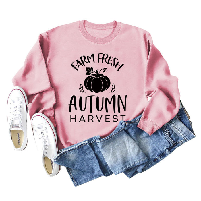 Pumpkin Letter Halloween Crewneck Long Sleeved Sweatshirt Woman