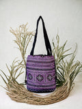 Purple embroidery shoulder bag with string to close