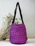 Purple heart motif embroidery shoulder bag with string to close
