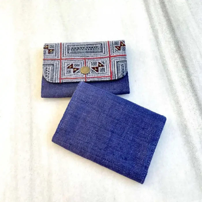 Vindigo wallet navy embroidered front with plain back