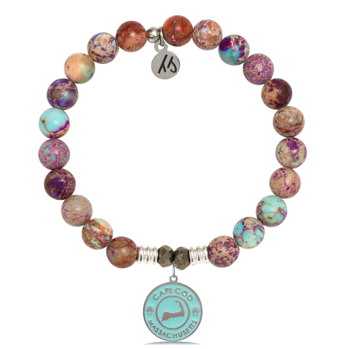 Purple Jasper Stone Bracelet with Cape Cod Enamel Sterling Silver Charm