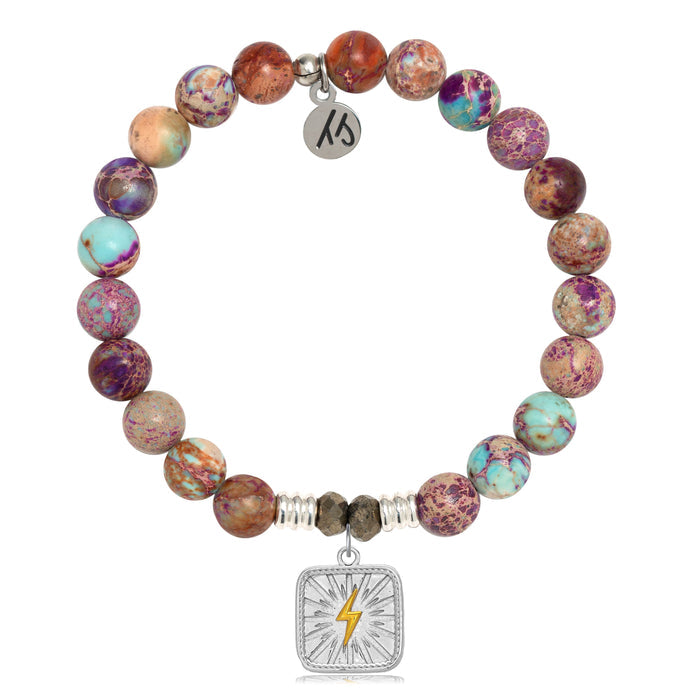 Purple Jasper Stone Bracelet with Lightning Bolt Sterling Silver Charm