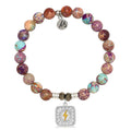Purple Jasper Stone Bracelet with Lightning Bolt Sterling Silver Charm
