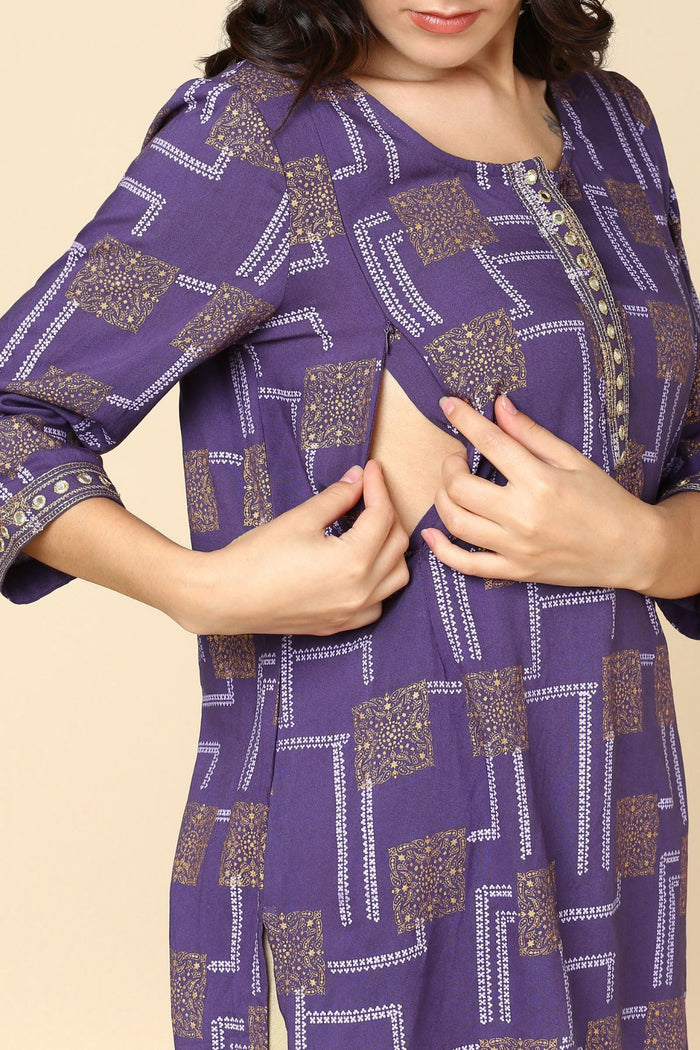 Purple Feeding Top; long zip access ensures simple and quick nursing.
