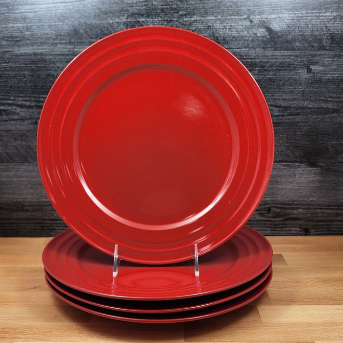 Rachael Ray Double Ridge Dinner Plates Set of 4 Stoneware Crimson Red 11"