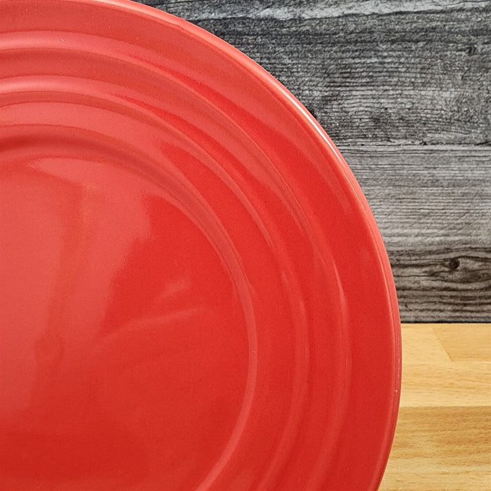 Rachael Ray Double Ridge Dinner Plates Stoneware Crimson Red 11"