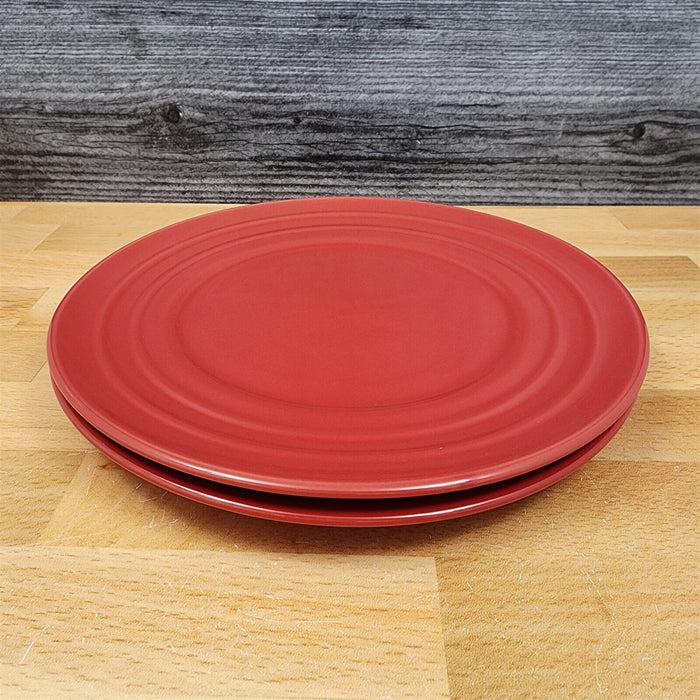 Rachael Ray Double Ridge Salad Plate Set of 2 Stoneware Crimson Red 8"
