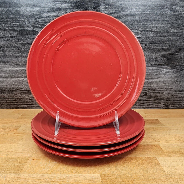 Rachael Ray Double Ridge Salad Plate Set of 4 Stoneware Crimson Red 8"