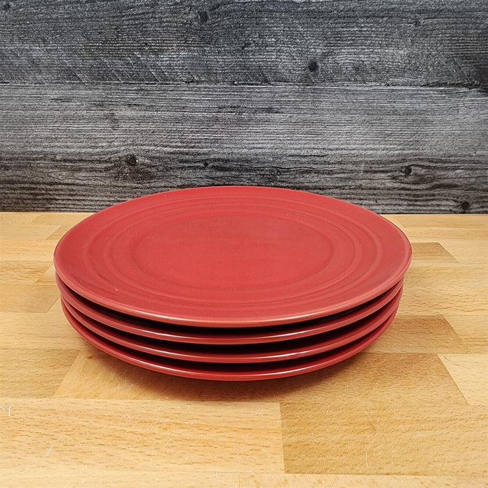 Rachael Ray Double Ridge Salad Plate Set of 4 Stoneware Crimson Red 8"
