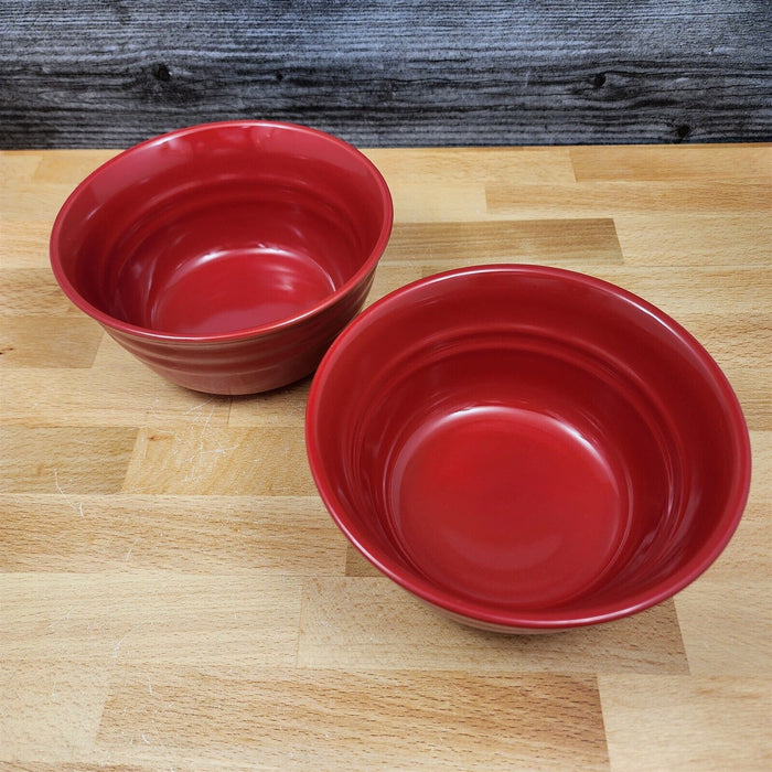 Rachael Ray Double Ridge Soup Cereal Bowls Set of 2 Stoneware Crimson Red 6"