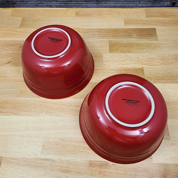 Rachael Ray Double Ridge Soup Cereal Bowls Set of 2 Stoneware Crimson Red 6"