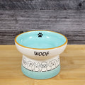 Raised Puppy Bowl Elevated Pedestal Food Water Dish Green White Ceramic Blue Sky