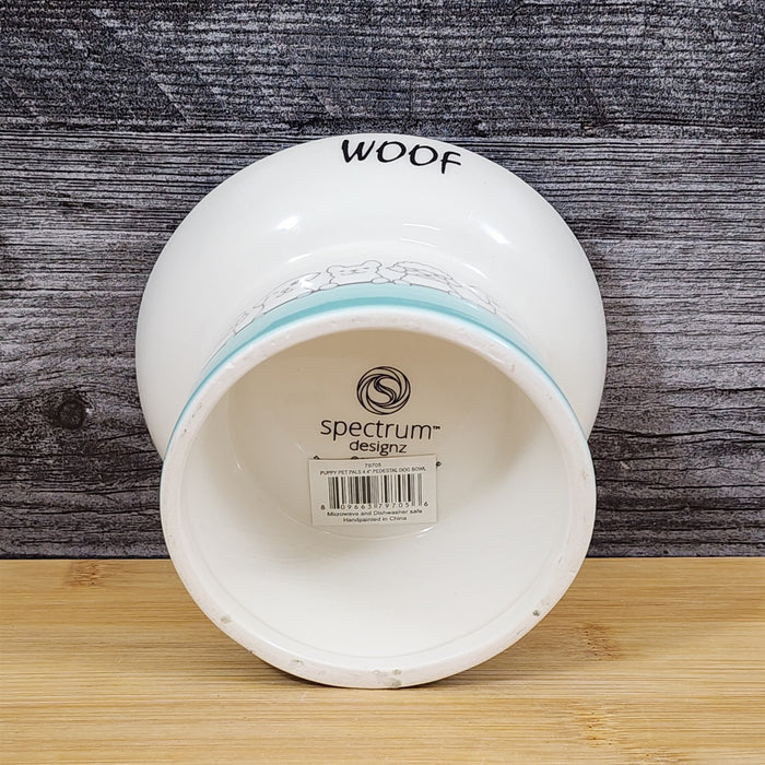 Raised Puppy Bowl Elevated Pedestal Food Water Dish Green White Ceramic Blue Sky