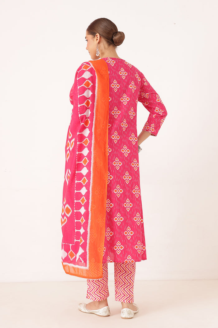Rani Pink 100% Cotton Concealed Zip Feeding Maternity Kurta Set with Dupatta
