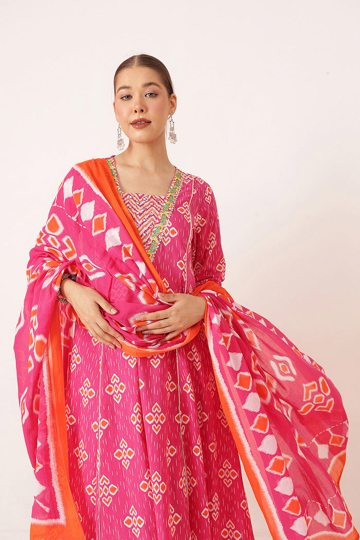 Rani Pink 100% Cotton Concealed Zip Feeding Maternity Kurta Set with Dupatta