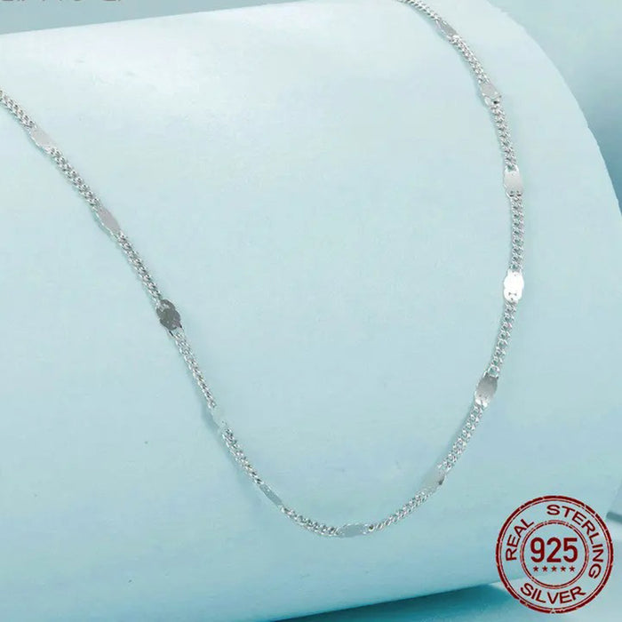 Real 925 Sterling Silver Exquisite Sparkling Basic Chain Link Lobster Clasp Adjustable Necklace for Women
