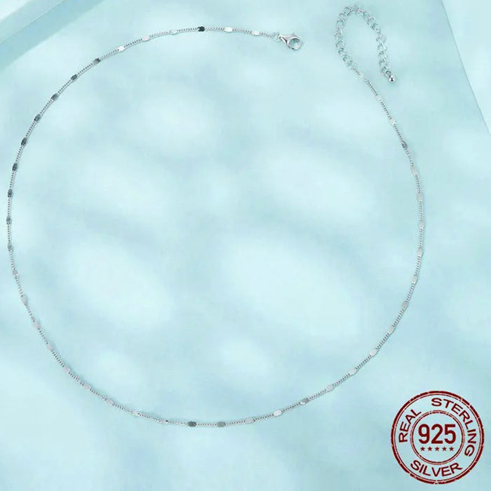 Real 925 Sterling Silver Exquisite Sparkling Basic Chain Link Lobster Clasp Adjustable Necklace for Women