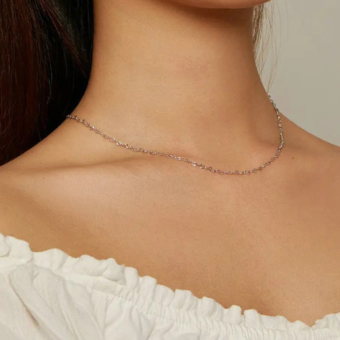 Real 925 Sterling Silver Trendy Heart-Shaped Basic Chain Link Lobster Clasp Adjustable Necklace for Women