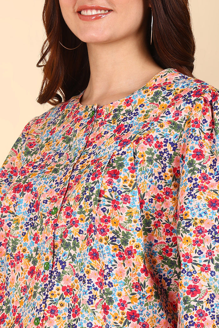 Red Floral Printed Top; 100% cotton is soft on skin and breathable.
