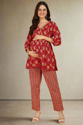 Red Floral Printed Pregnancy & Maternity Co-ord Set
