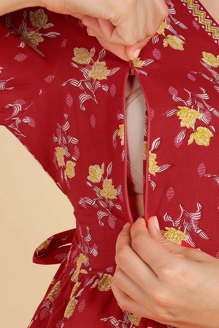 Red Floral Printed Maternity Co-Ord Set