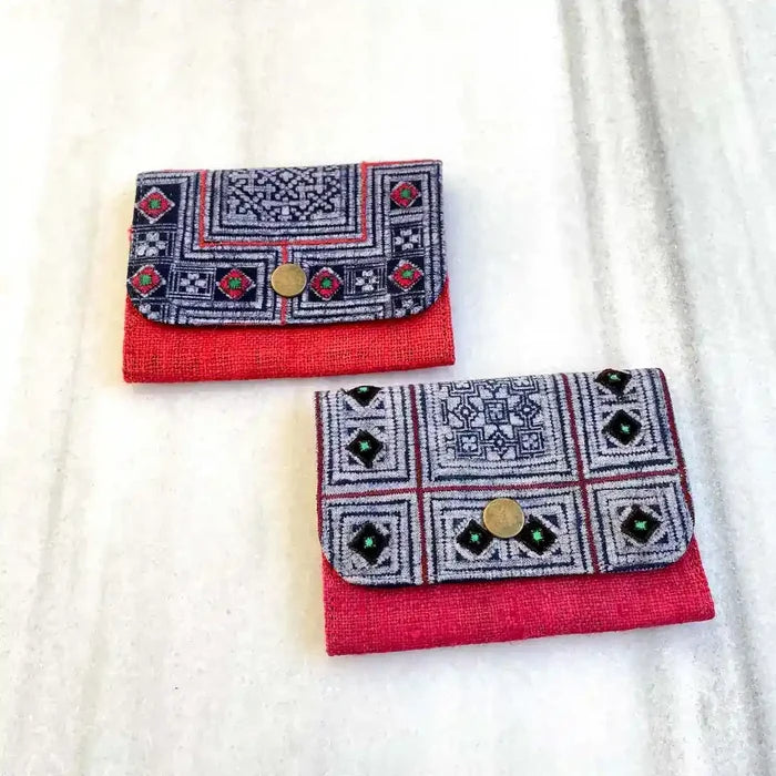 Vindigo wallet red embroidered front and back view