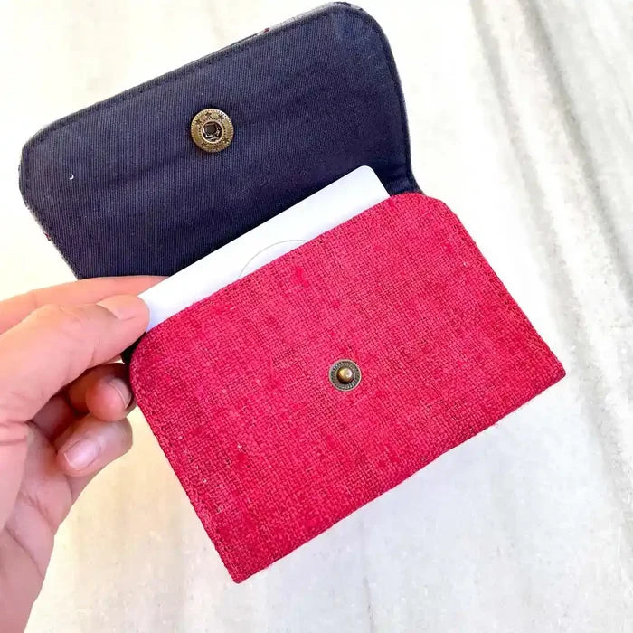 Vindigo wallet red embroidered open inside with card