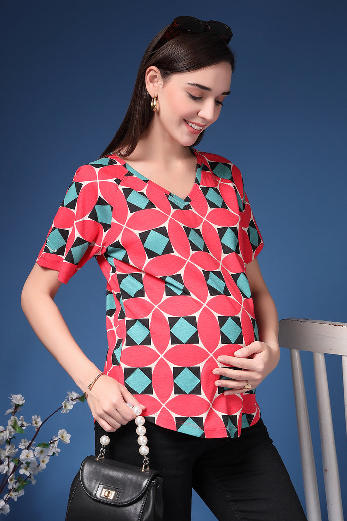 Red Feeding Top; offers comfort and style for daily wear.