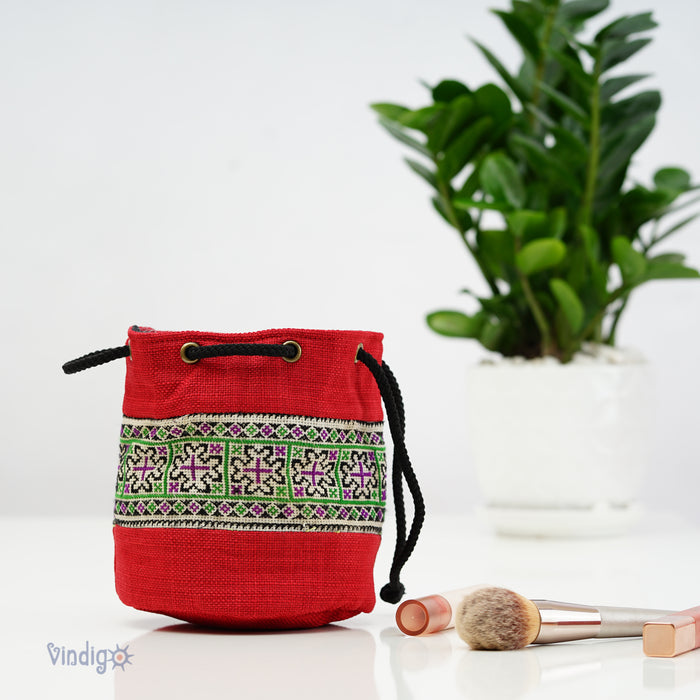 Red Mini Hemp Toiletry Bag – Green Tribal Pattern
