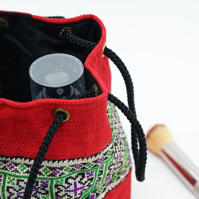 Red Mini Hemp Toiletry Bag – Green Tribal Pattern