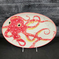 Red Octopus Platter Embossed Oval Serving Tray Ceramic Blue Sky 13.5"