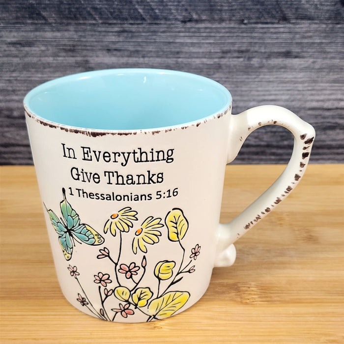 Religious Thessalonians 5:16 Inspiration Coffee Mug Cup Floral Blue Sky