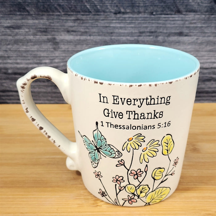 Religious Thessalonians 5:16 Inspiration Coffee Mug Cup Floral Blue Sky