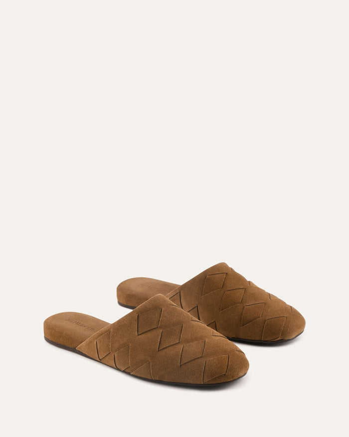 Pair of brown slippers on a white background