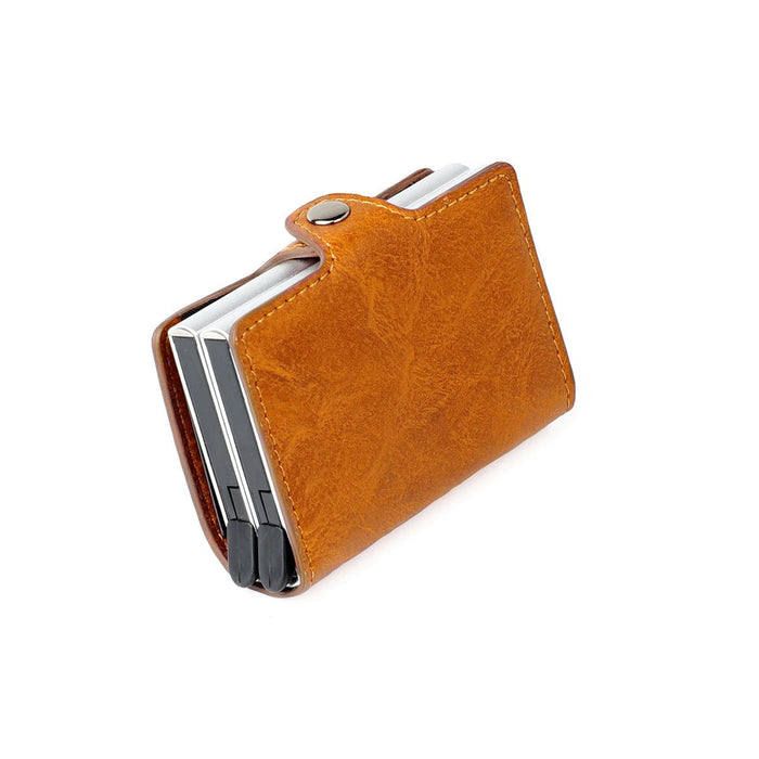 RFID Leather Wallet with Double Pop-up Aluminum Housings
