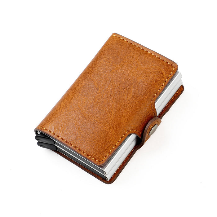 RFID Leather Wallet with Double Pop-up Aluminum Housings