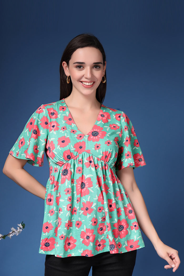 Poppy Floral Fabric Texture; material is soft on skin and breathable.