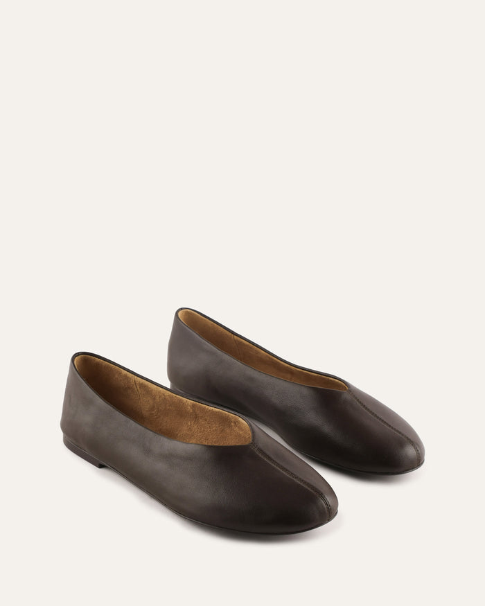 RHODE CASUAL FLATS BITTER CHOC LEATHER