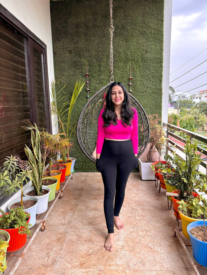 Ribbed Cotton Black Maternity Legging (Pregnancy & Postpartum) - House Of Zelena™