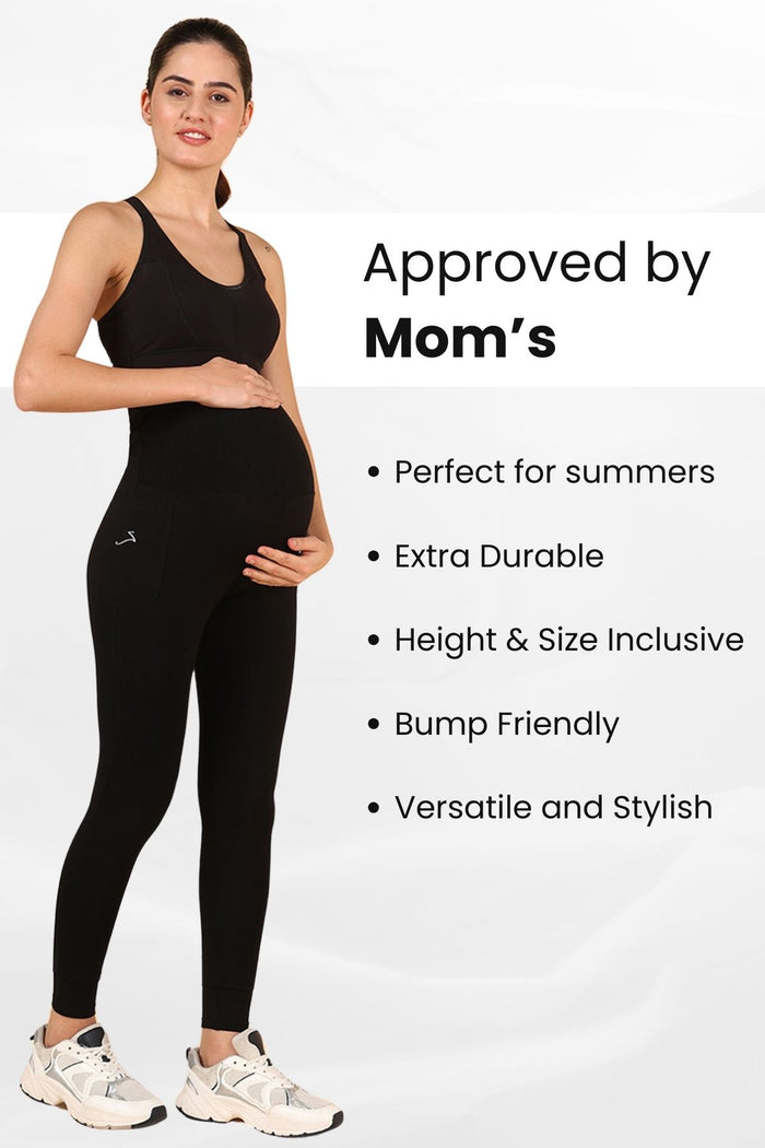 Ribbed Cotton Black Maternity Legging (Pregnancy & Postpartum) - House Of Zelena™
