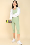 Pistachio Ribbed Cotton Capri; high waistband offers full over-the-belly coverage and support.