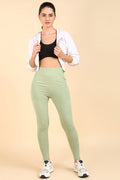 Pistachio Ribbed Legging; high waistband offers full over-the-belly coverage and support.