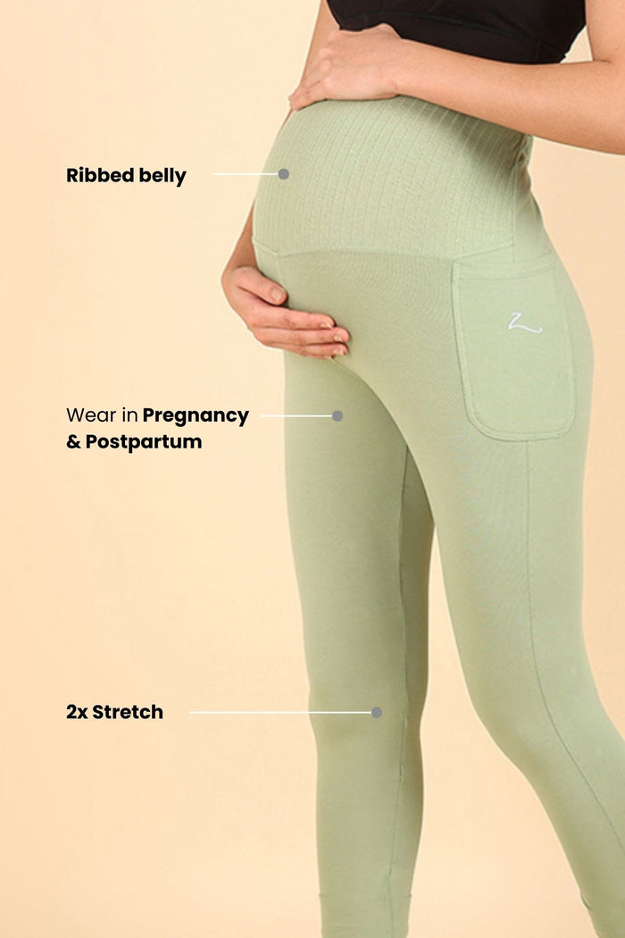 Pistachio Ribbed Legging full length; provides complete leg coverage and comfortable all-day fit.