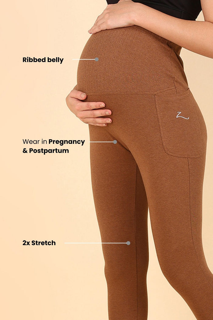 Close up of Ribbed Cotton Legging; texture provides durable stretch and breathable comfort.